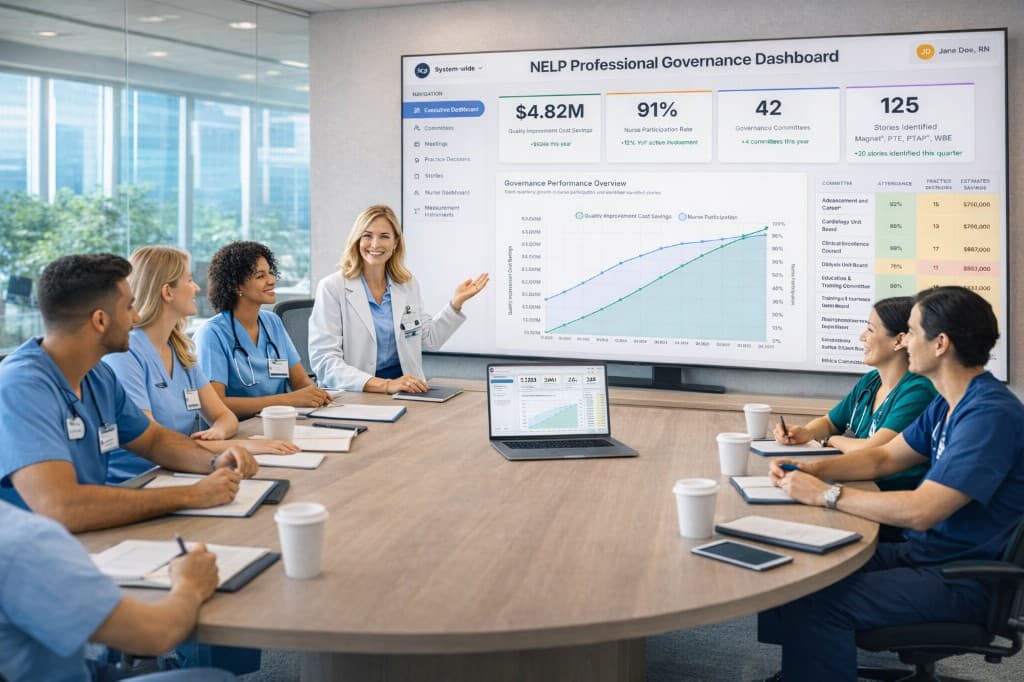 NELP professional governance platform showing council structure and practice change tracking
