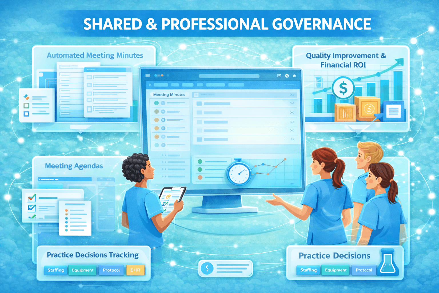 NELP professional governance platform showing committee structure and practice change tracking